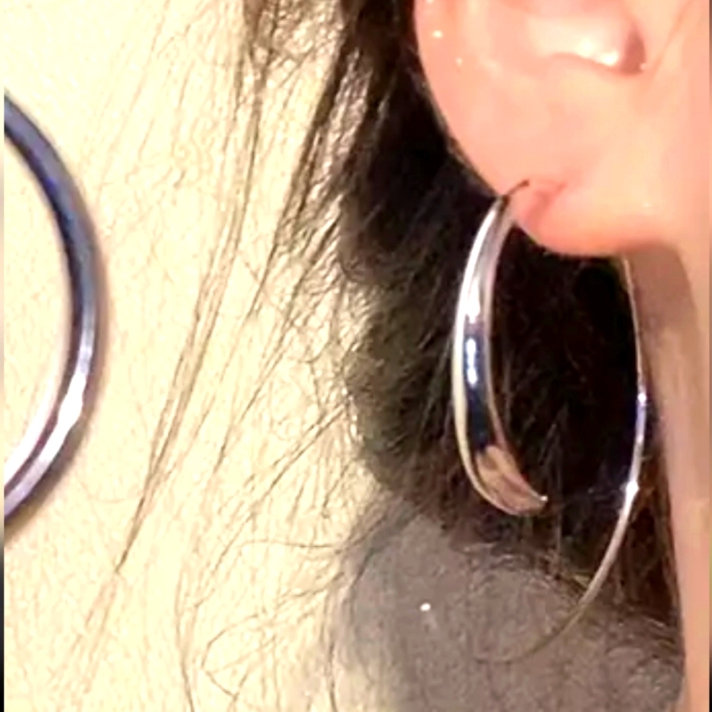 Silver Tribal Spiral Swirl Statement Hoop Earrings HP